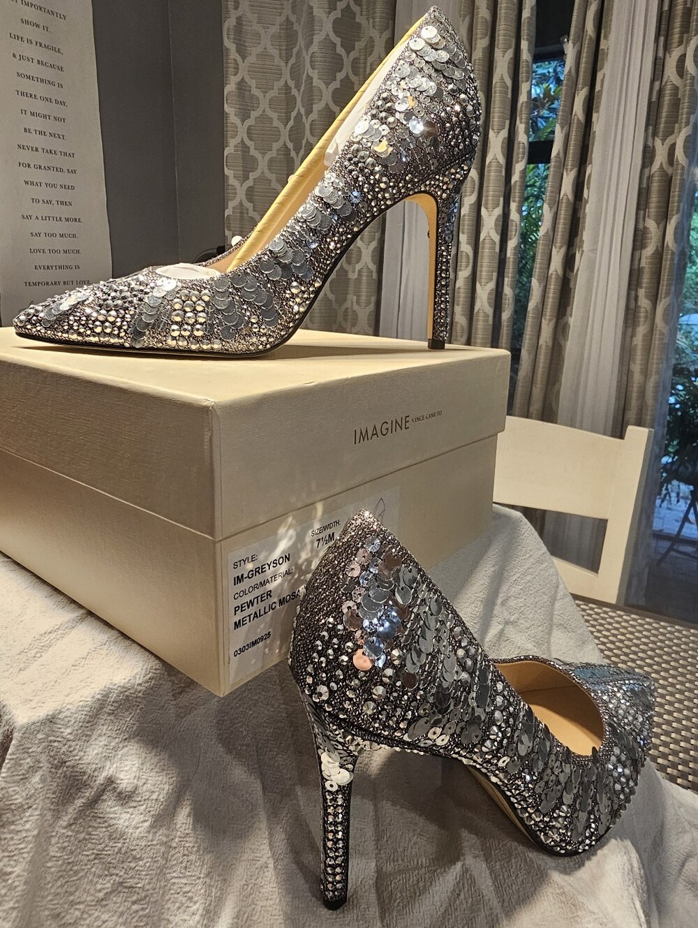 NWT Imagine Vince Camuto Greyson Pewter Mosaic Crystal Pumps 7.5 - Picture 2 of 10